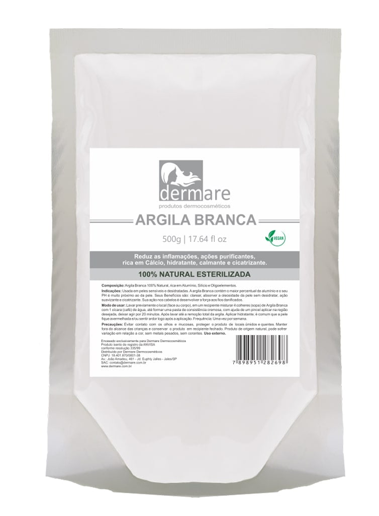 Argila BRANCA 500g Cabelo/Corpo/Rosto