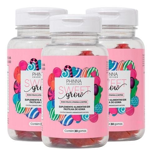 SWEET GROW - VITAMINAS PARA CABELOS E UNHAS - 90 DIAS (3 UNIDADES